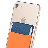 Sinjimoru Secure Card Holder for Back of Phone, Stretchy Fabric Cell Phone Wallet Stick On Credit Card Case for iPhone & Android. Sinji Pouch Flap Orange