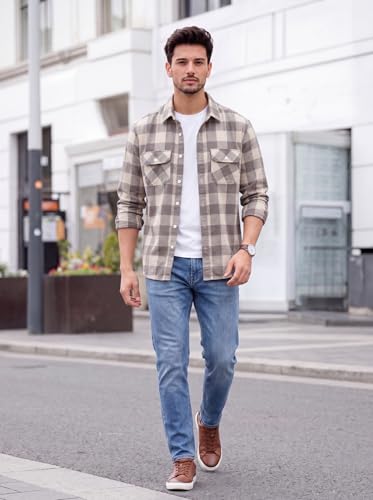 Image of Amazon Brand - INKAST Men's Cotton Blend Button Down Shirt || Long Sleeve Casual Flannel Check Shirt || Soft Breathable Lightweight Collared Shirts with Two Flap Chest Pockets || Stylish Everyday Wear