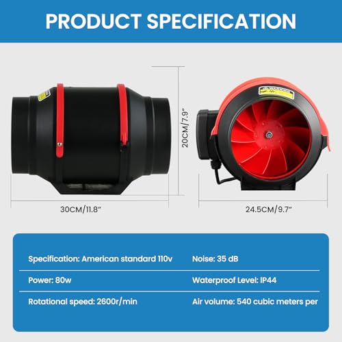 Noliven 6 Inch Inline Duct Fan 350 CFM, Inline Ventilation Exhaust Fans, Duct Booster Fan High Efficiency for Cooling Booster, Grow Tents, Vent Bathroom by Noliven - Image 2