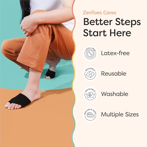 Image of ZenToes Metatarsal Pads for Women, Ball of Foot Gel Cushion Sleeve, Large | For Morton's Neuroma, metatarsalgia & sesamoiditis. Fabric foot pads cushion the ball of foot. Fits sneakers & most shoes