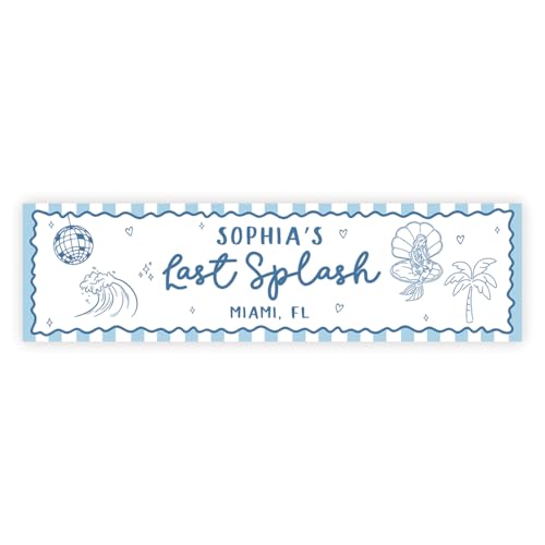 Andaz Press Last Splash Custom Bachelorette Banner, Personalized Bachelorette Party Decorations, Mermaid Banner Striped Blue, Cute Party Decor, Backdrop for Pictures, Beach Coastal Themes, 13x48 Inch