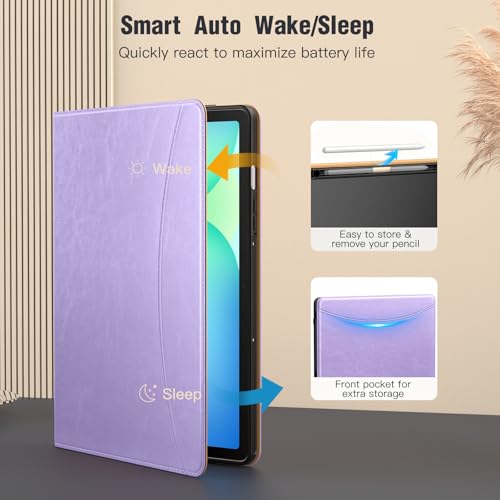 Image of MoKo Case for Samsug Galaxy Tab S10 Lite / S10 FE / S9 FE / S9 10.9 /11 Inch | Built-in S Pen Holder Case for Samsung Tablet (2025 /2023), PU Leather, Hand Strap & Front Pocket, Light Purple