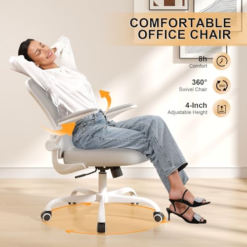 Image of Office Chair, Ergonomic Desk Chairs 330LBS Capacity High Back Mesh Computer Chair with Flip-up Armrests, Comfy Work Chair with Adjustable Lumbar Support