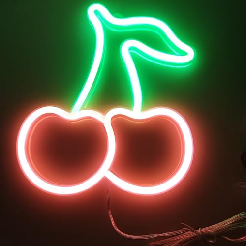 Image of Cherry Neon Signs Aesthetic Decor for Birthday Fruit Themed Party Favors,Baby Shower Decorations,Girls Bathroom Christmas Wall Art,USB or Battery Powered(Coralpink)
