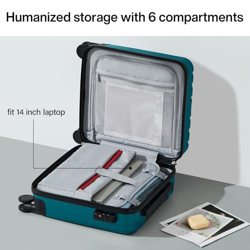 Image of Hanke 16 Inch Underseat Carry on Suitcases with Wheels,Lightweight Hard Shell Carry on Luggage with Wheels for Weekender,Travel Approved Small Suitcase,Travel Luggage for Womem Men,Caribbean Blue.