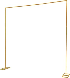 Metal Square Backdrop Stand Wedding Balloon Arch 9.8x9.8ft, Background Decoration Stand for Birthday Party Ceremony, Gold Backdrop Frame Valentine Anniversary Reception Decoration