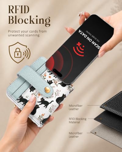 Image of Bistup Small Card Wallet for Women with Keychain, Cat Pattern | durable material, clear ID window,, compact design for daily carry, sturdy keychain, aesthetic