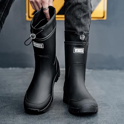Image of WOWSTICK Waterproof Rain Boots for Men and Women Lightweight Slip Resistant Fishing Deck Garden Mid-calf Outdoor Work Booties