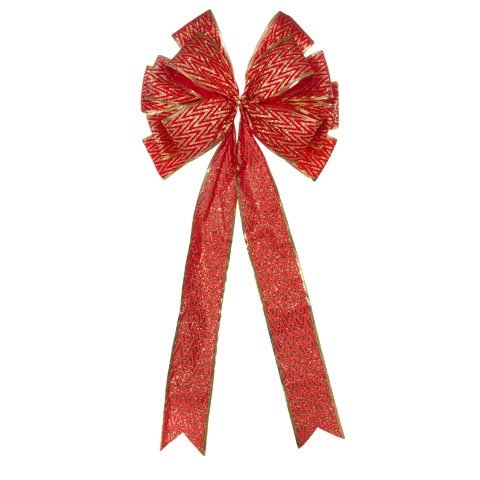 Lazo de Navidad de alta calidad en oro y rojo Chevron de 11 x 22 pulgadas para decoración Premium