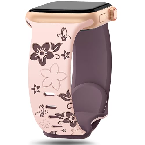 Bracelet en silicone gravé floral Newlibery pour Apple Watch toutes séries