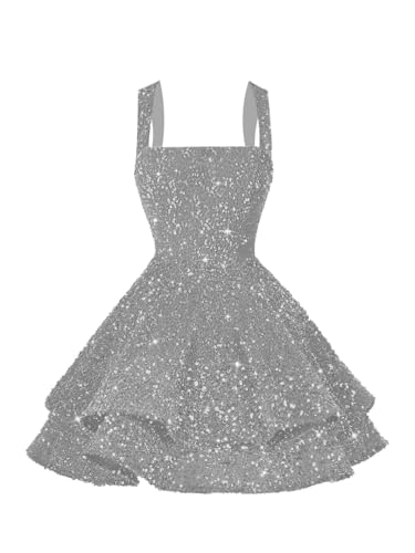 Image of vintys Teens Sequin Short Homecoming Dresses 16 Photo Shoot Tiered Cocktail Party Dress VS116