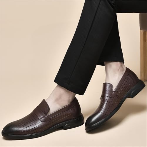 Men Spring Fashion Casual Leather Shoes Breathable Comfortable Hollow Pointed Toe Cowhide Top Layer Lightweight Walking Shoes2