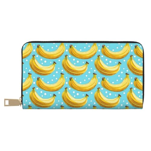 Leather Thin Slim Wallets for Women Men - Fashion Cute Banana Print Card Wallet Holder with Zipper