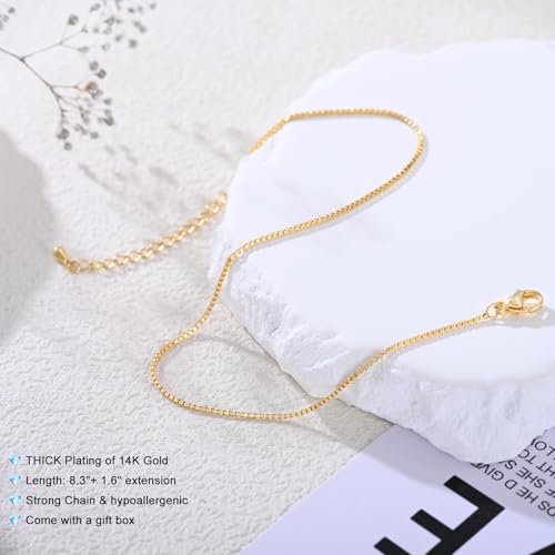 Image of Ankle Bracelets for Women 14K Gold Plated Anklet Silver Anklets Waterproof Evil Eye Beaded Pearl Tennis Crystal Heart Cuba Link Chain Anklets Dainty Jewelry Gift for Her