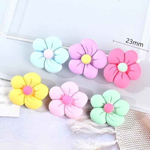 60 Pcs 23 mm Colorful Flatback Resin Flowers Ornaments Flat Back Floral Charms Flower Cabochons Scrapbooking Embellishments Phone Case Decorating Charms Hair Clip Making Charm for Jewelry Making image 4