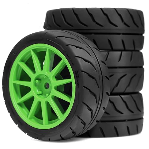 Pneus RC 1/10 On-Road jantes 12mm vert pour Tamiya TT01 TT02 XV01 TA06 PTG2 HPI Kyosho HSP