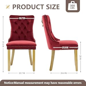 Velvet Dining Chairs Set of 6 Modern Tufted Dining Room Chair Upholstered Dining Chairs with Lion Head Pulls Ring and Golden Solid Wood Legs Luxury Kitchen Chairs for Dining Room Burgundy