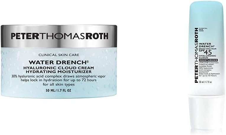 Water Drench Hyaluronic Cloud Cream Hydrating Moisturizer with Peter Thomas Roth Water Drench Broad Spectrum SPF 45 Hyaluronic Cloud Moisturizer