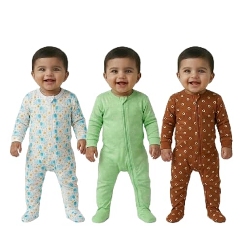 Image of The Mom Store Baby Zipper Romper for Boys and Girls Combos | Cotton | Soft and Comfortable Infant Bodysuit | Trendy Stylish Sleepsuit Nightsuit for Newborn Baby | Printed | Unisex Sleep Wear