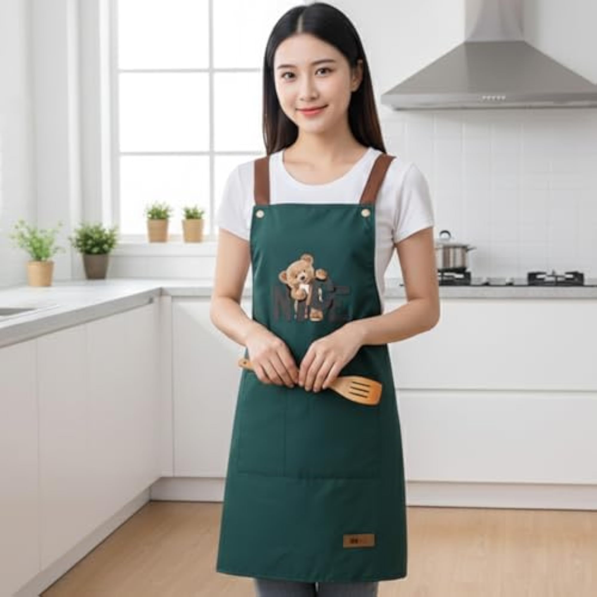 Adjustable Cooking Apron with Straps & Front Pockets