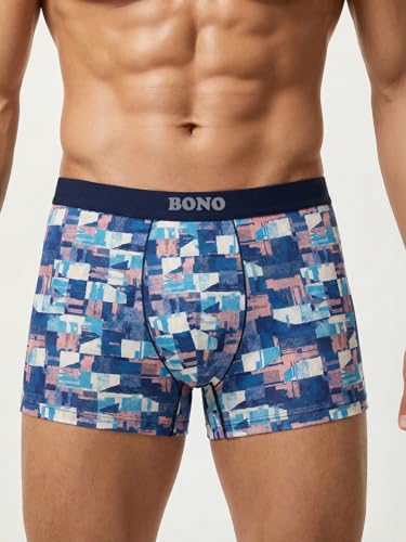 Image of BONO Men's Cotton Printed Mini Trunk Regular Fit Anti Microbiable Underwear Trunks Combo with No Marks Waistband (Pack of 2)