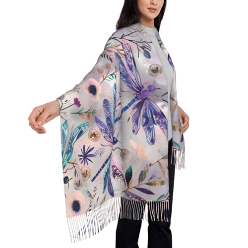 Pashmina Winter Warm Wrap Shawl Navy Blue Bee Flowers Print Scarves Scarf For Women Men