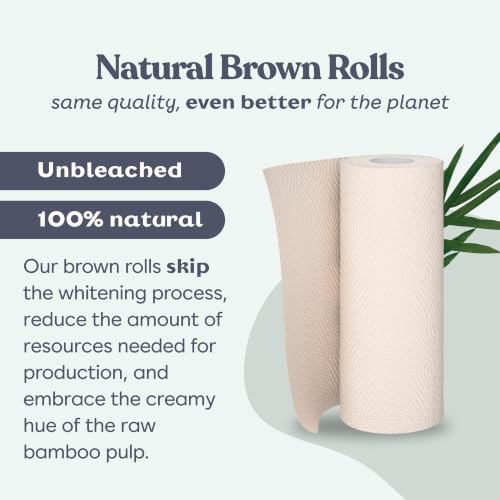 Image of Betterway Bamboo Paper Towels 12 Pack - Unbleached, Non Toxic, PFAS Free - 140 Sheets /Roll, 2-Ply, No Plastic, No Dyes, Eco Friendly, Compostable, Sustainable, FSC Certified, Natural Brown