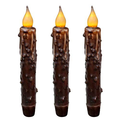 Cvhomedeco. Real Wax Hand Dipped Battery Operated Led Timer Taper Candles Country Primitive Flameless Lights Décor, 6-3/4 Inch, Brown, 3 Pcs In A Package #TOP19