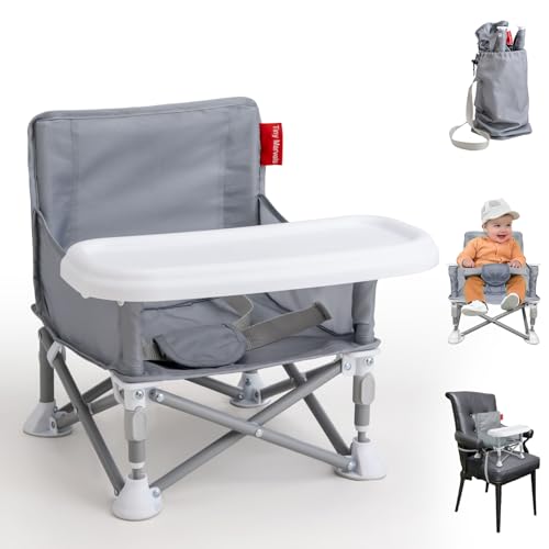 Image of Tiny Marvels Portable Booster Seat, Foldable Baby High Chair with Removable Tray, Safety Harness & Carry Bag – for Toddlers Ages 6M-3Y, Ideal for Dining, Travel, Camping & Family Time