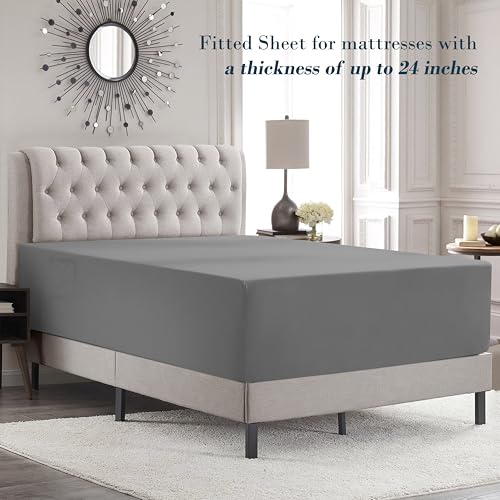 Image of Mocassi Luxury 6-Piece Sheet Set, Ultra Soft 1800 Premium Hotel Quality Microfiber Sheet Set, Fits Mattresses Up to 18 to 24 Inches Extra Deep Pocket - Breathable and Secure Fit, Full, Gray