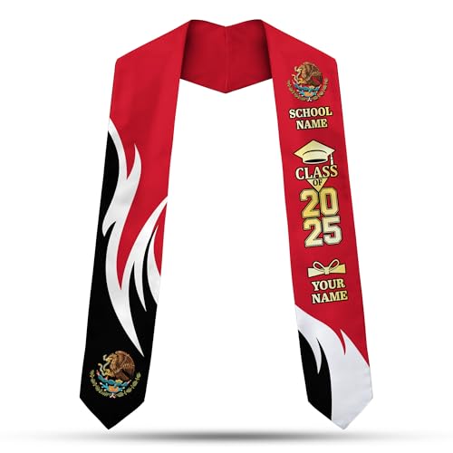 MonkeyVan Custom Mexican Graduation Sash Mexico Graduation Stole 2025 Mexican American Flag Graduation Sash Mexican Graduation M30