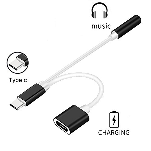 2 in 1 USB-C to 3.5mm Audio Adapter, AKwor 2 in 1 USB Type C Cable Fast Charge to 3.5mm Audio Jack Headphone Adapter Converter Supports Audio and Charging for Motorola MotoZ, Letv Le Pro 3 (Black)