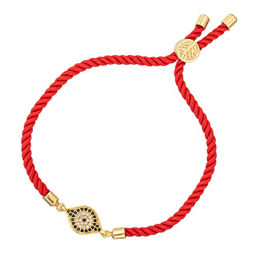 Kelistom Evil Eye Bracelet For Women Men Handmade Red Black String Woven Adjustable Rope Zircon Inlay Evil Eye Tibetan Bracelets For Women Men Boys Girls (04. Black Eye-Red) #TOP4