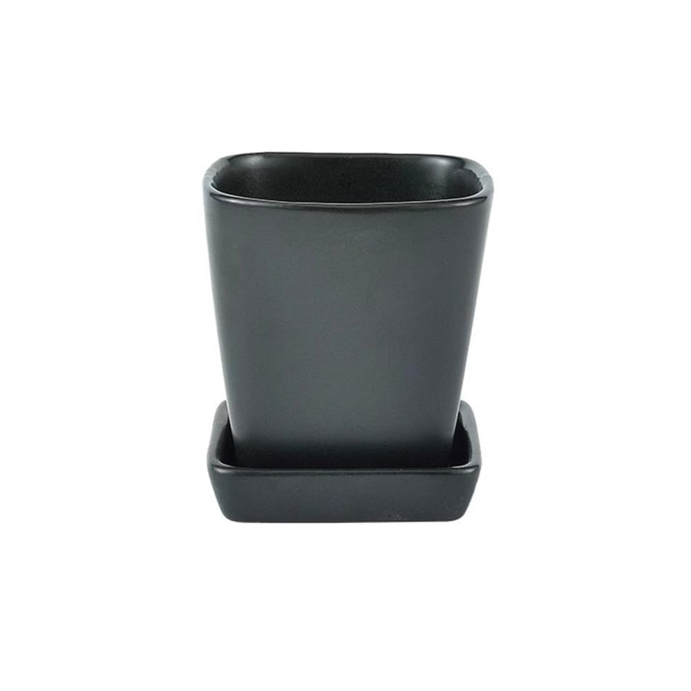 Kx9lb8d Black Flower Planters Square Shaped Flower Pot With Drainage Holes And Saucers Tray, Tabletop Ceramic Plant For Balcony Living Room Bedroom Windowsill Small Planter