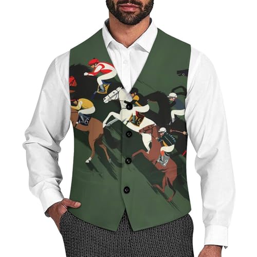 Race Horse Horserace Casual Suit Vest for Men Formal Business Dress Regular Fit Waistcoat for Tuxedo - Main Image