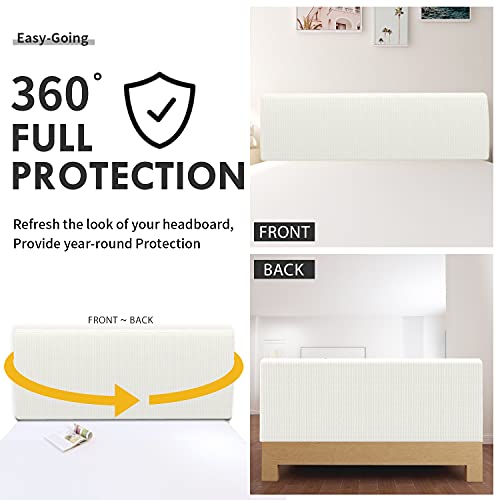 Easy-Going Stretch Bed Headboard Slipcover, Small Square Jacquard Furniture Cover, Dustproof Protector Cover For Bedroom Decor (King, Cream) #TOP2