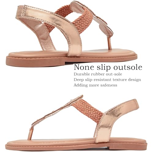 Luoika Women's Wide Width Flat Sandals, Flip Flop Thong Sandals Strappy Rhinestone Comfortable Summer Beach Shoes for Women.4