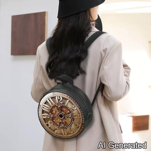 Image of Women Novelty Round Clock Shape Zippered Clock Purses for Women Tote Handbag Shoulder Bag, Gift for Mom Girlfriend