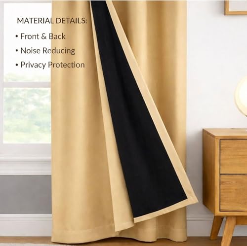Image of 100% Blackout Curtains for Window- 4 Feet (Pack of 1) | Black Back Coated Fabric |Heat & Noise Insulation | Eyelet Curtains for Living Room & Bedroom |Gold