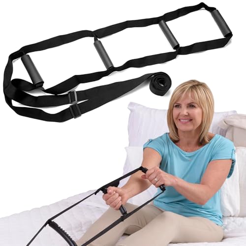 BUKYCAT Barra de Trapecio para Ayudar a la Movilidad de la Cama, Escalera de Cama con 4 Asas, Correa Ajustable para Escalera de Cama, para Ancianos, Enfermos, Discapacitados, 232 cm x 18 cm
