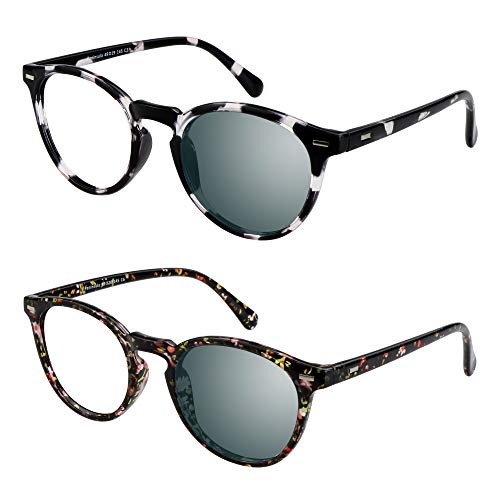 Image of YEIN 2 Pairs Of Bifocal Reading Glasses, Photochromic Gray Sunglasses, for Women /Men（Floral+Black&White,+0.50 /+2.25 Magnification）