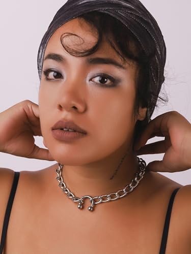 Sacina Silver-tone-tone Chunky Choker, Stainless Steel necklace, Chain necklace, Punk Necklace, Grunge Necklace, Emo Necklace, Gothic Necklace, Christmas Jewelry Gift for Women4