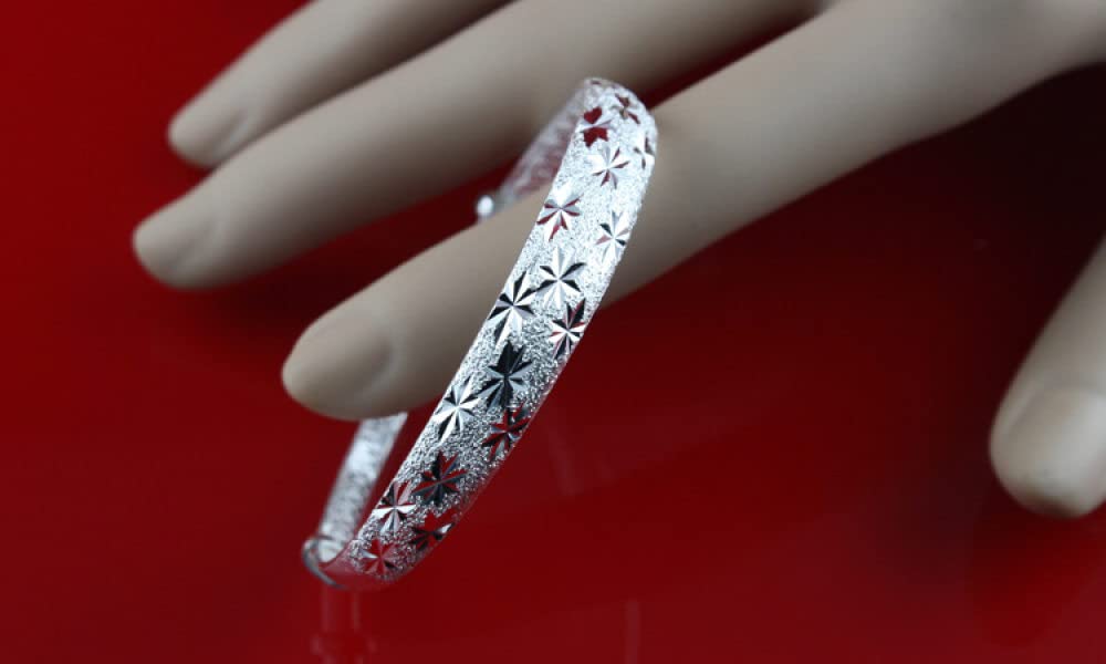 Armband Damen Silber,S999 Silber Freundschaftsarmbänder Funkelnde Geschnitzte Sterne Verstellbare Armreif Klassischer Schmuck Geschenk Für Frauen Mama Freundin