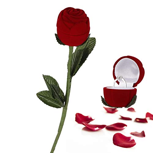Caja para anillo en forma de rosa romántica, Caja para anillo anillo de bodas Ecrin Boda romántica flor Roja Para boda Compromiso de San Valentín Cover
