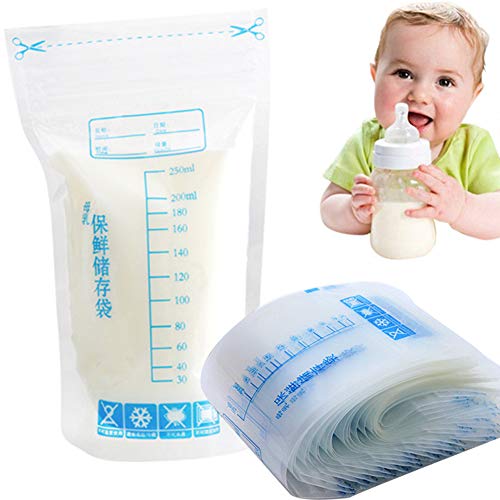 30 Stück Muttermilch Aufbewahrungsbeutel, 250 ml Einweg Reißverschluss Dichtung hinhängen Sichere Baby Füttern Muttermilchbeutel Cover