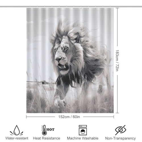 Rideau de douche lion tissu polyester lavable baignoire 152x183cm