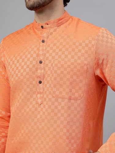 Image of LATEST CHIKAN Men's Checkered Cotton Blend Straight Kurta