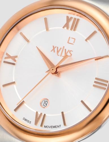 Image of Xylys Duet Swiss Analog Two Toned Stainless Steel Strap Silver Dial Watch for Women - 45027KM01E