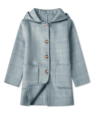 Image of Cromoncent Girls Plaid Dress Coat Wool Single Breasted Fall Winter Outerwear with Hood, Blue, 2-3T = Tag 100