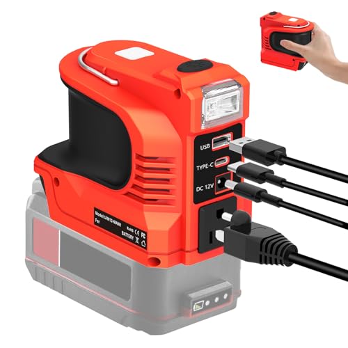 220W Power Inverter for Bauer 20V Battery DC to AC 110V Converter AC/USB/Type-C/DC Ports LED Work Light Portable Power Station for Camping Emergency Job Site